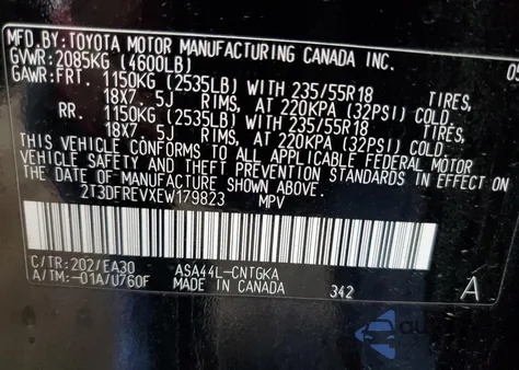 2014 Toyota Rav4 Limited from USA, damaged, VIN 2T3DFREVXEW179823